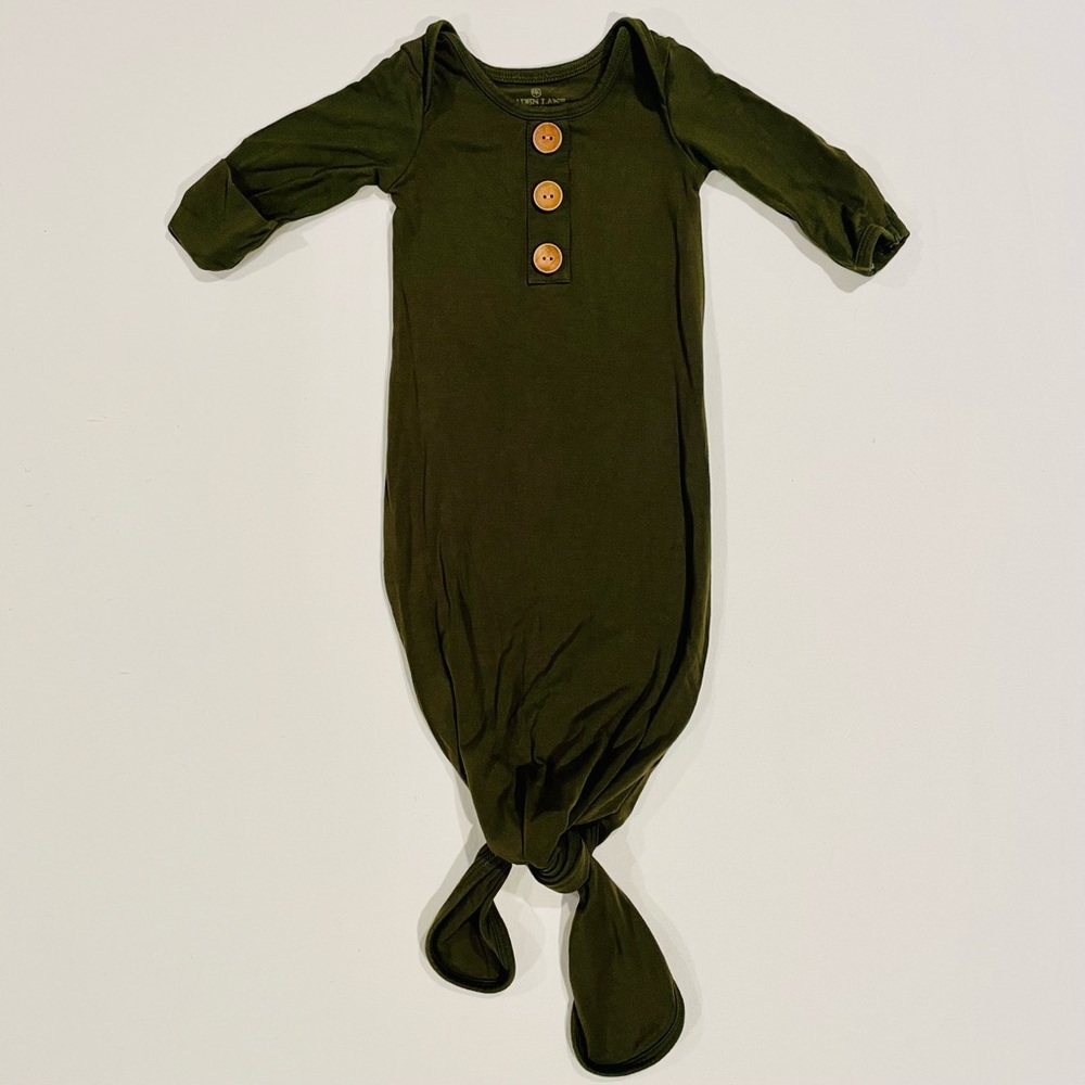 Caden Lane Solid Olive Bamboo Knotted Gown Boys 0-3M Girls Green Sleep Sack Baby